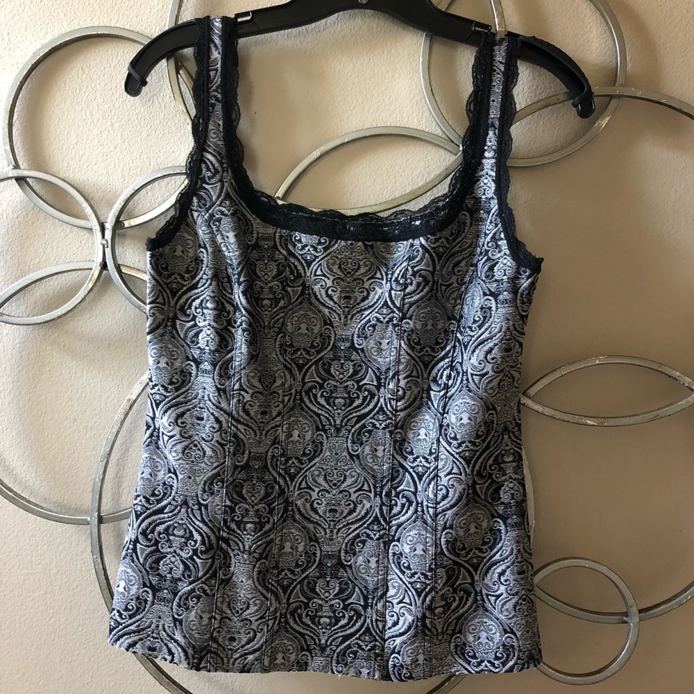 WHBM Blouse with Black Lace Trim, Size S